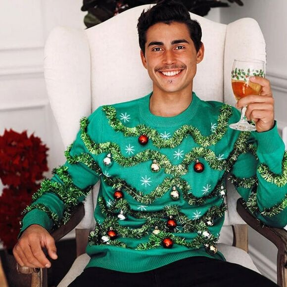 4/$100 Tipsy Elves Ugly Christmas Sweater Gaudy Garland Green Ornament Tinsel - Picture 4 of 4